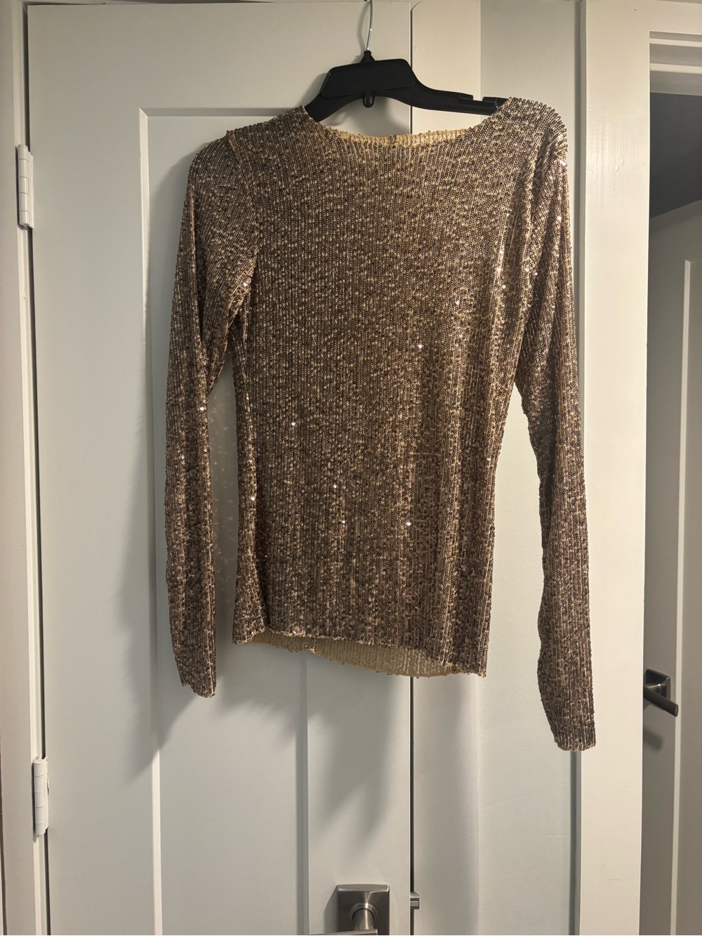 Free People Sequined Long-Sleeve Top - Champagne Gold